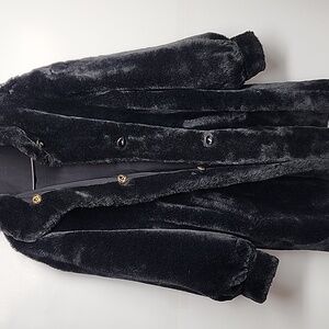 St. John VINTAGE oversized reversible black faux fur coat Quiet Luxury Old Money